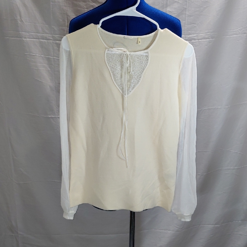 Elie Tahari Cream Long-sleeved blouse with Lace Accent